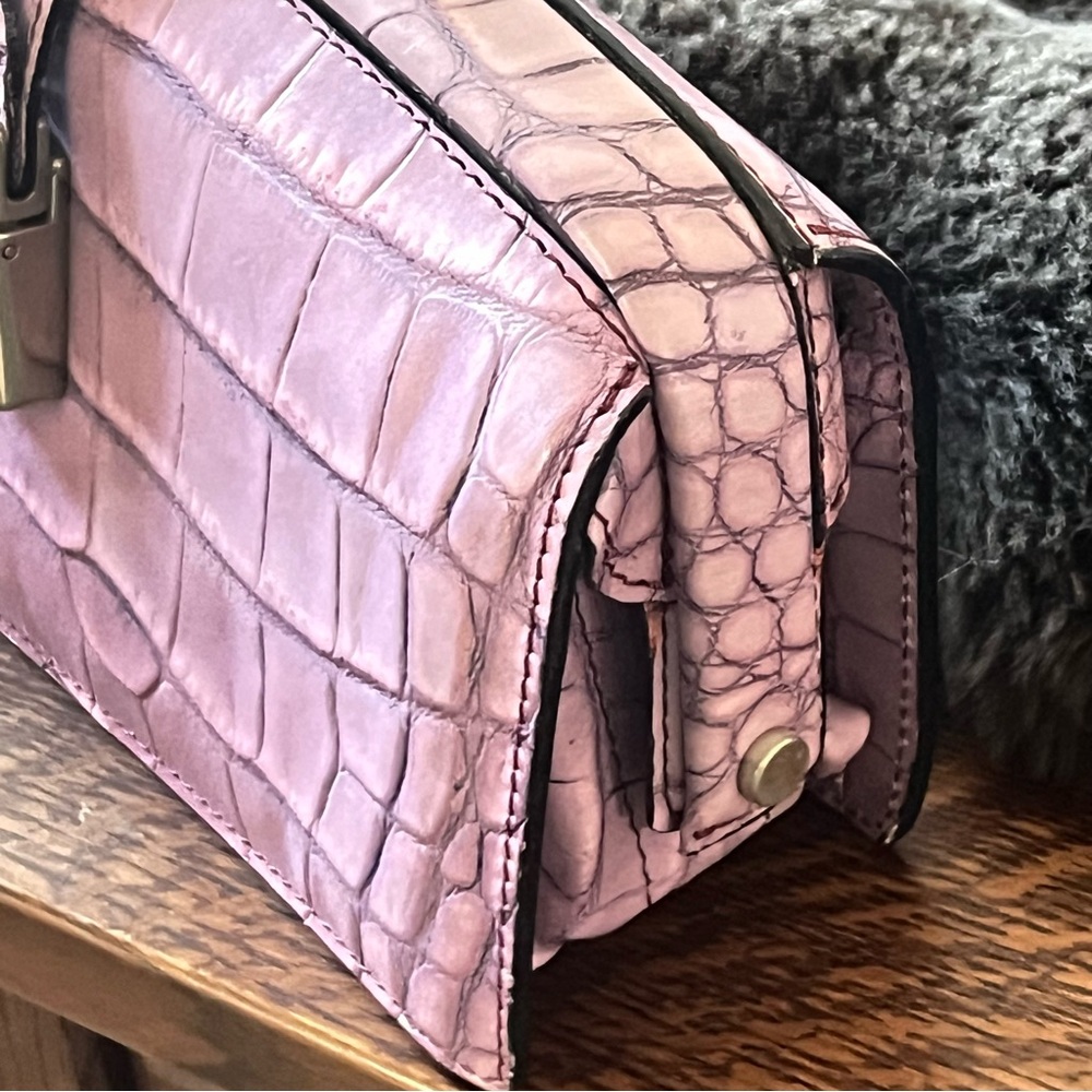 BOSCA Embossed Croc Full Grain Italian Leather Top Handle Bag in Lavender RARE - Picture 6 of 16
